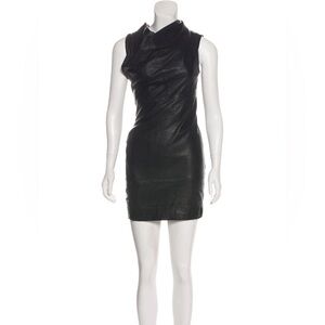 ALL SAINTS Leather Mini Aria Dress Cowl Neck Drape Sleeveless Tunic Spitafields